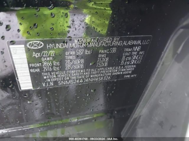 Photo 8 VIN: 5NMS24AJ4NH458326 - HYUNDAI SANTA FE 