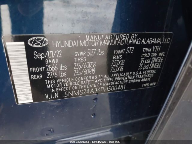 Photo 8 VIN: 5NMS24AJ4PH500481 - HYUNDAI SANTA FE 