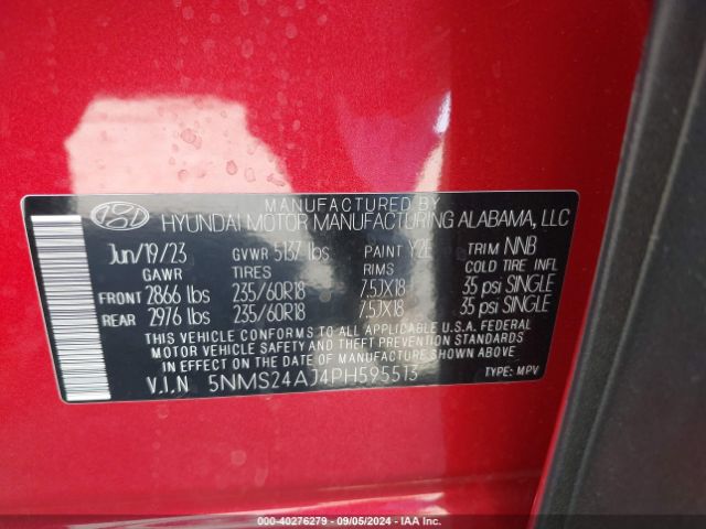 Photo 8 VIN: 5NMS24AJ4PH595513 - HYUNDAI SANTA FE 