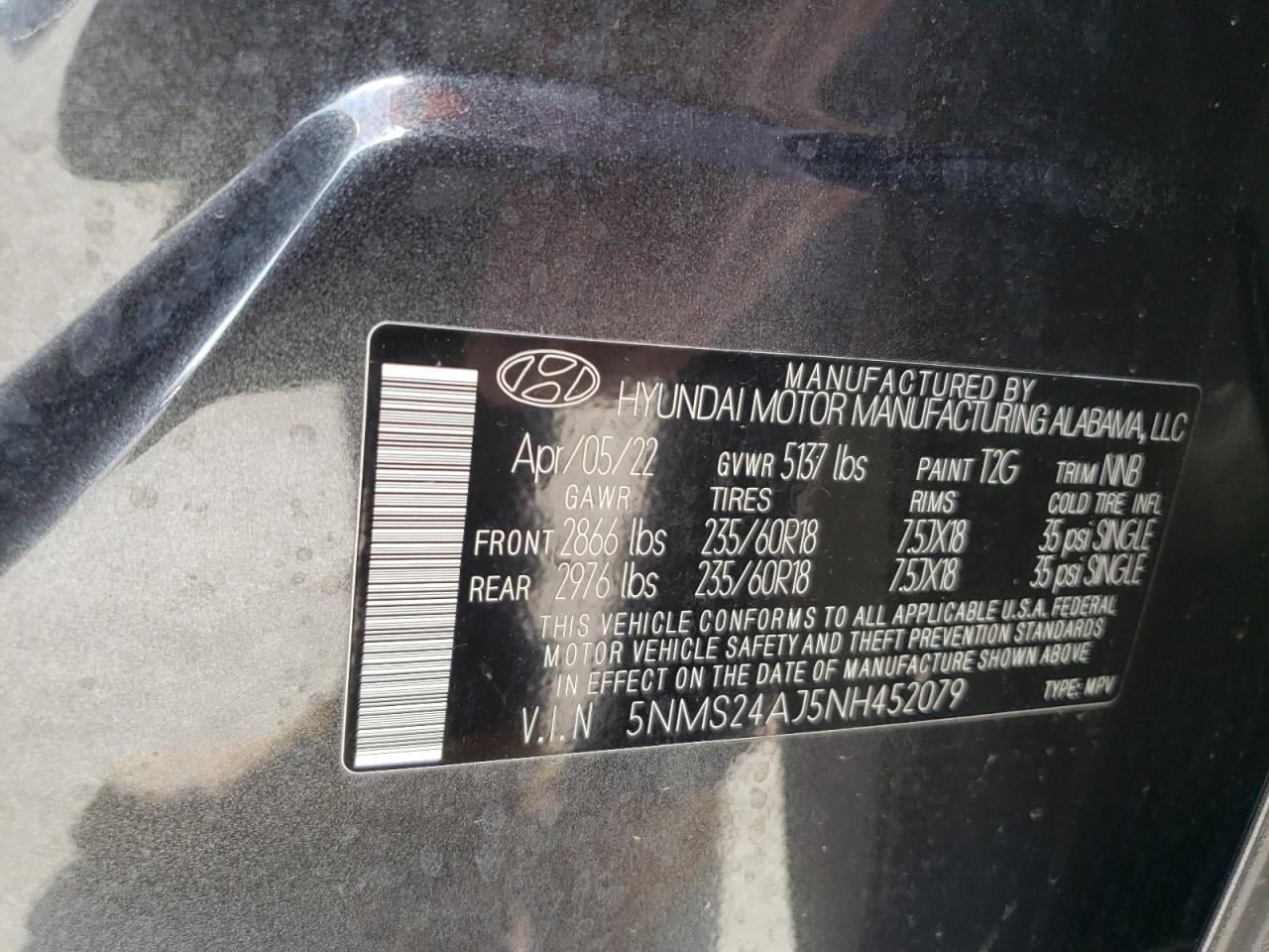 Photo 12 VIN: 5NMS24AJ5NH452079 - HYUNDAI SANTA FE 