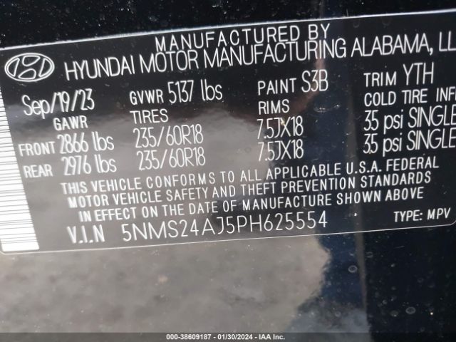 Photo 8 VIN: 5NMS24AJ5PH625554 - HYUNDAI SANTA FE 