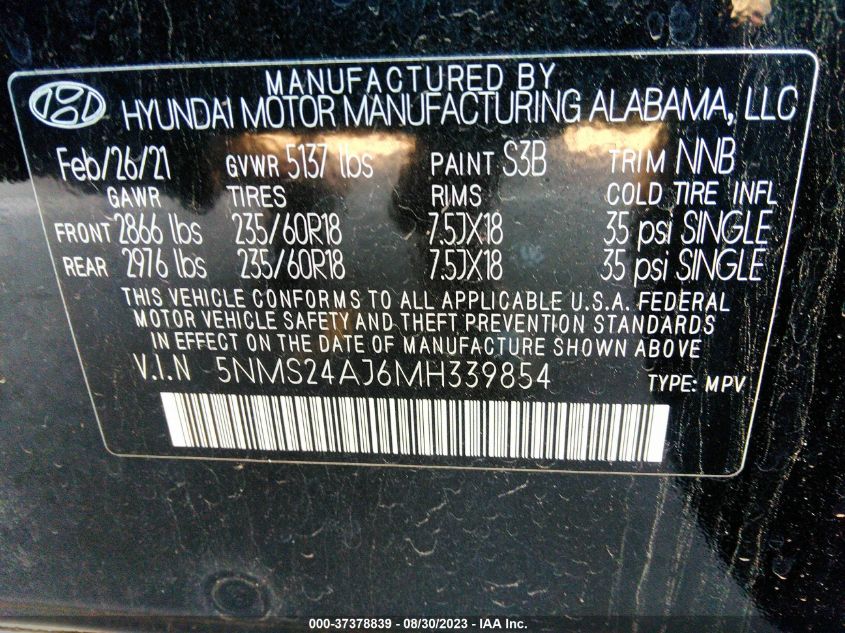 Photo 8 VIN: 5NMS24AJ6MH339854 - HYUNDAI SANTA FE 