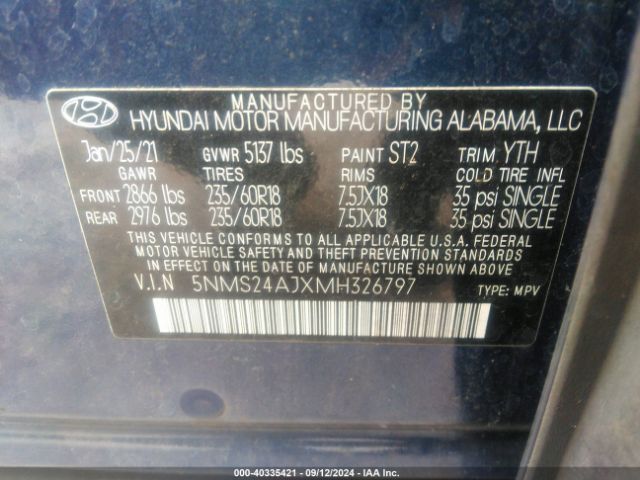 Photo 8 VIN: 5NMS24AJXMH326797 - HYUNDAI SANTA FE 