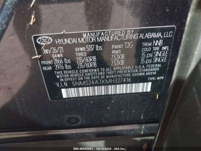 Photo 8 VIN: 5NMS24AJXMH327416 - HYUNDAI SANTA FE 