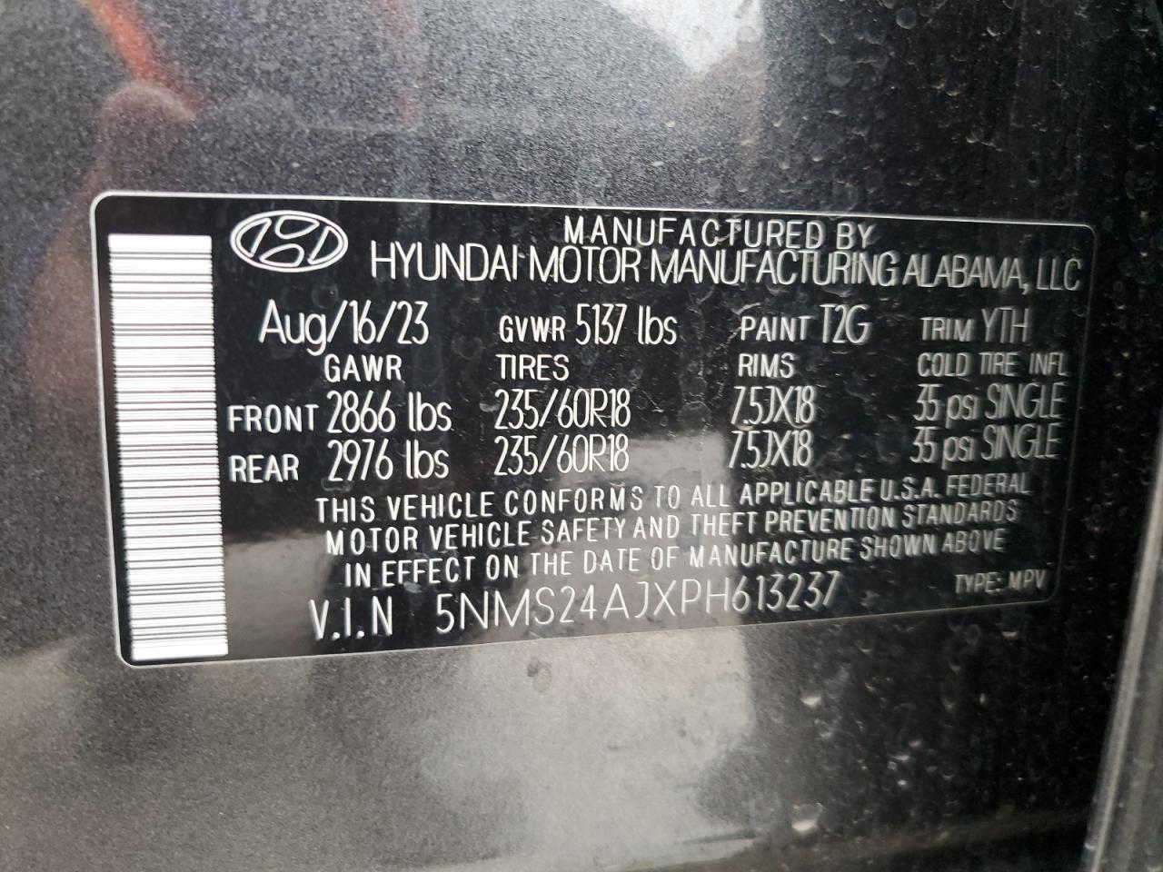 Photo 12 VIN: 5NMS24AJXPH613237 - HYUNDAI SANTA FE 