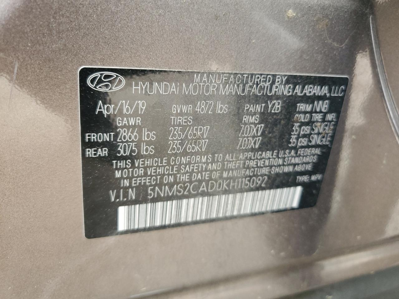 Photo 13 VIN: 5NMS2CAD0KH115092 - HYUNDAI SANTA FE 