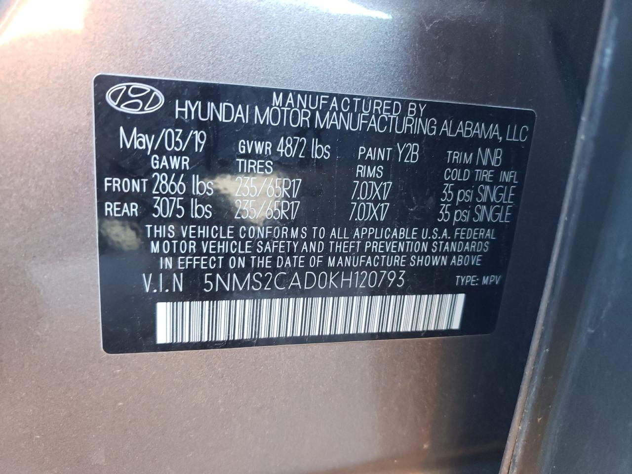 Photo 12 VIN: 5NMS2CAD0KH120793 - HYUNDAI SANTA FE 