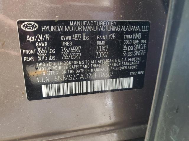 Photo 12 VIN: 5NMS2CAD2KH116387 - HYUNDAI SANTA FE S 