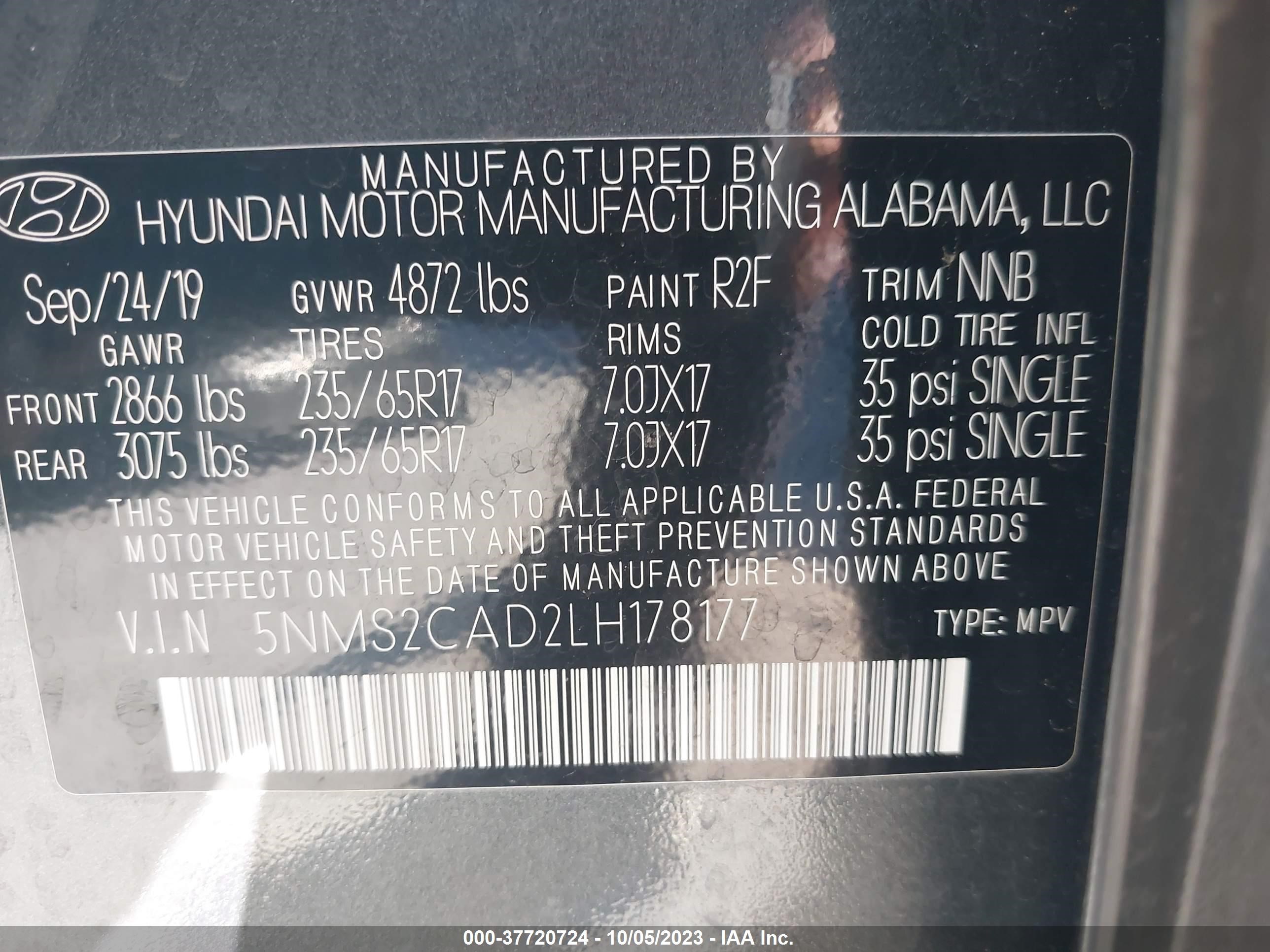 Photo 8 VIN: 5NMS2CAD2LH178177 - HYUNDAI SANTA FE 