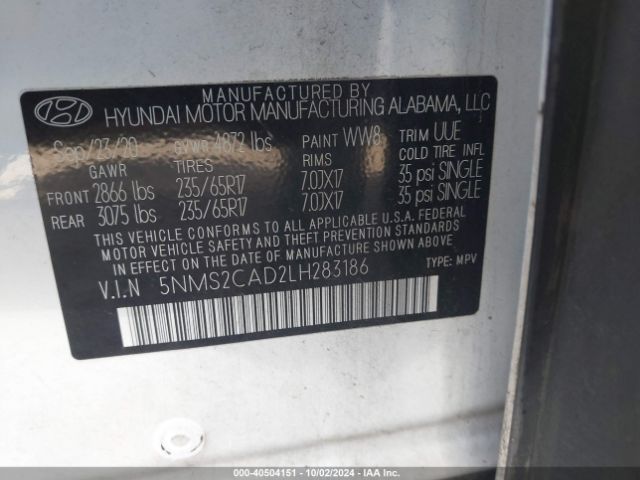 Photo 8 VIN: 5NMS2CAD2LH283186 - HYUNDAI SANTA FE 