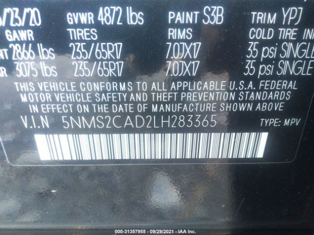 Photo 8 VIN: 5NMS2CAD2LH283365 - HYUNDAI SANTA FE 