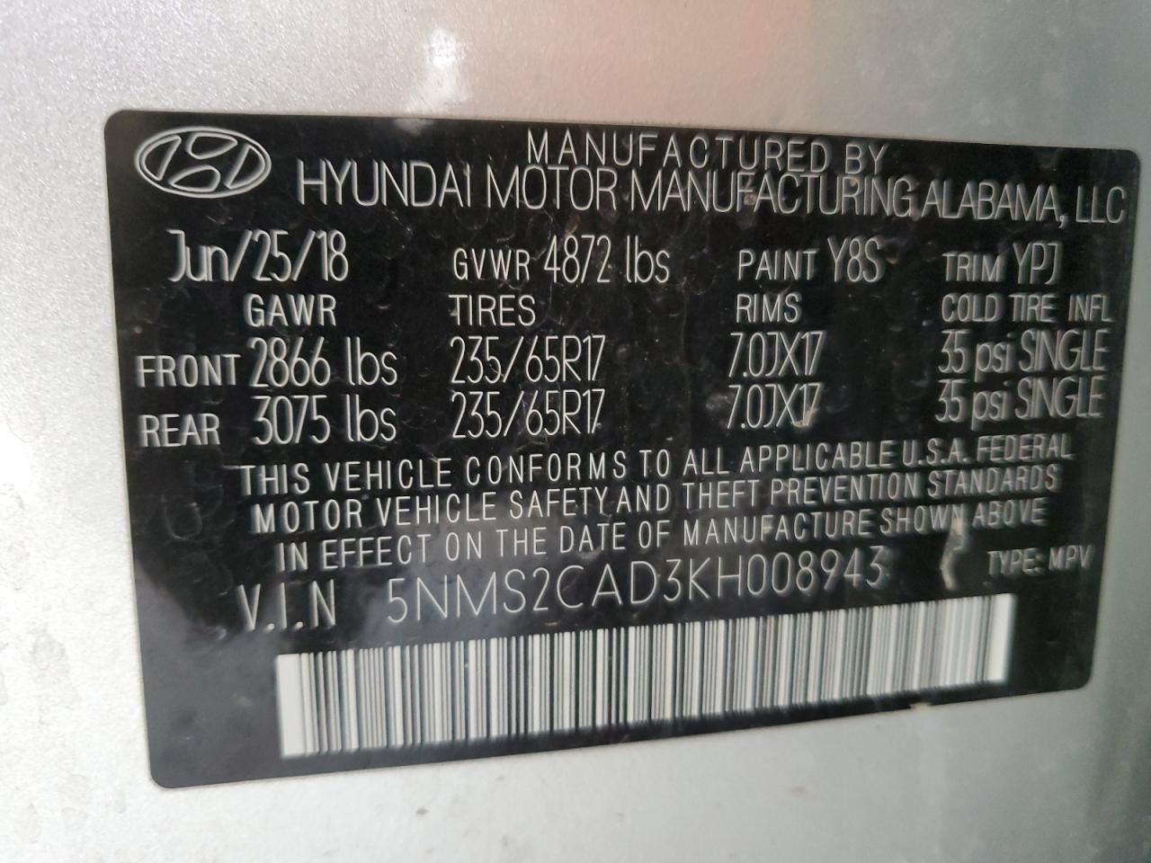 Photo 13 VIN: 5NMS2CAD3KH008943 - HYUNDAI SANTA FE 