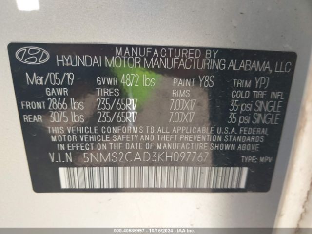 Photo 8 VIN: 5NMS2CAD3KH097767 - HYUNDAI SANTA FE 