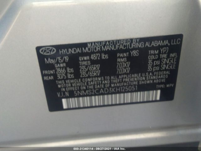 Photo 8 VIN: 5NMS2CAD3KH125051 - HYUNDAI SANTA FE 