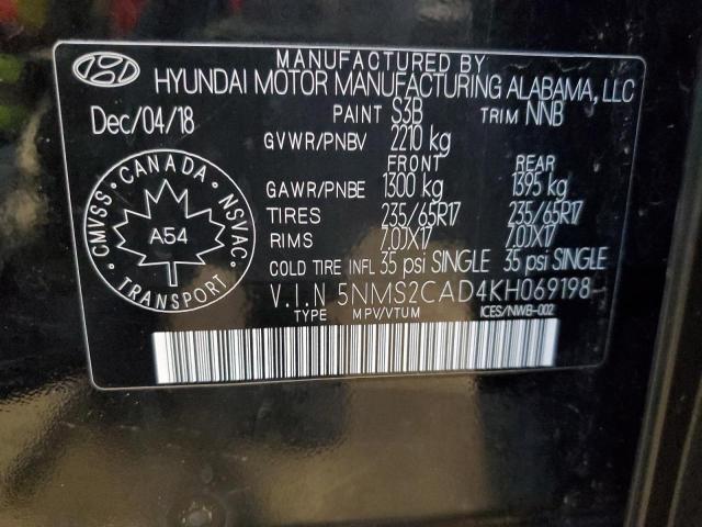 Photo 12 VIN: 5NMS2CAD4KH069198 - HYUNDAI SANTA FE S 