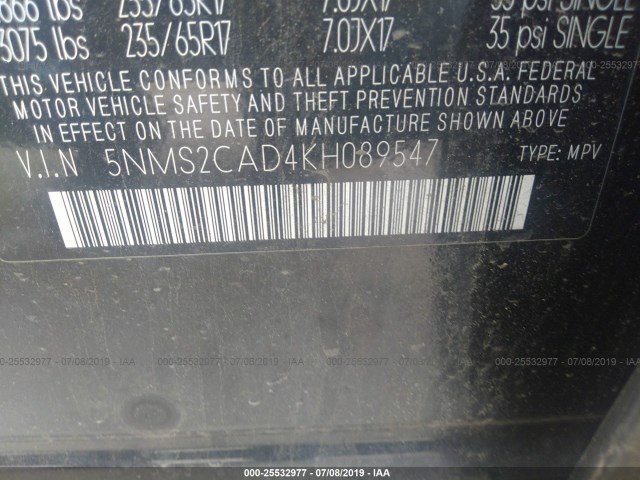 Photo 8 VIN: 5NMS2CAD4KH089547 - HYUNDAI SANTA FE 