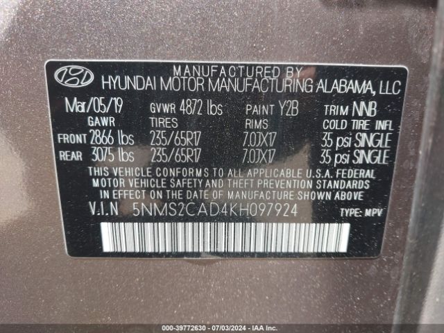 Photo 8 VIN: 5NMS2CAD4KH097924 - HYUNDAI SANTA FE 