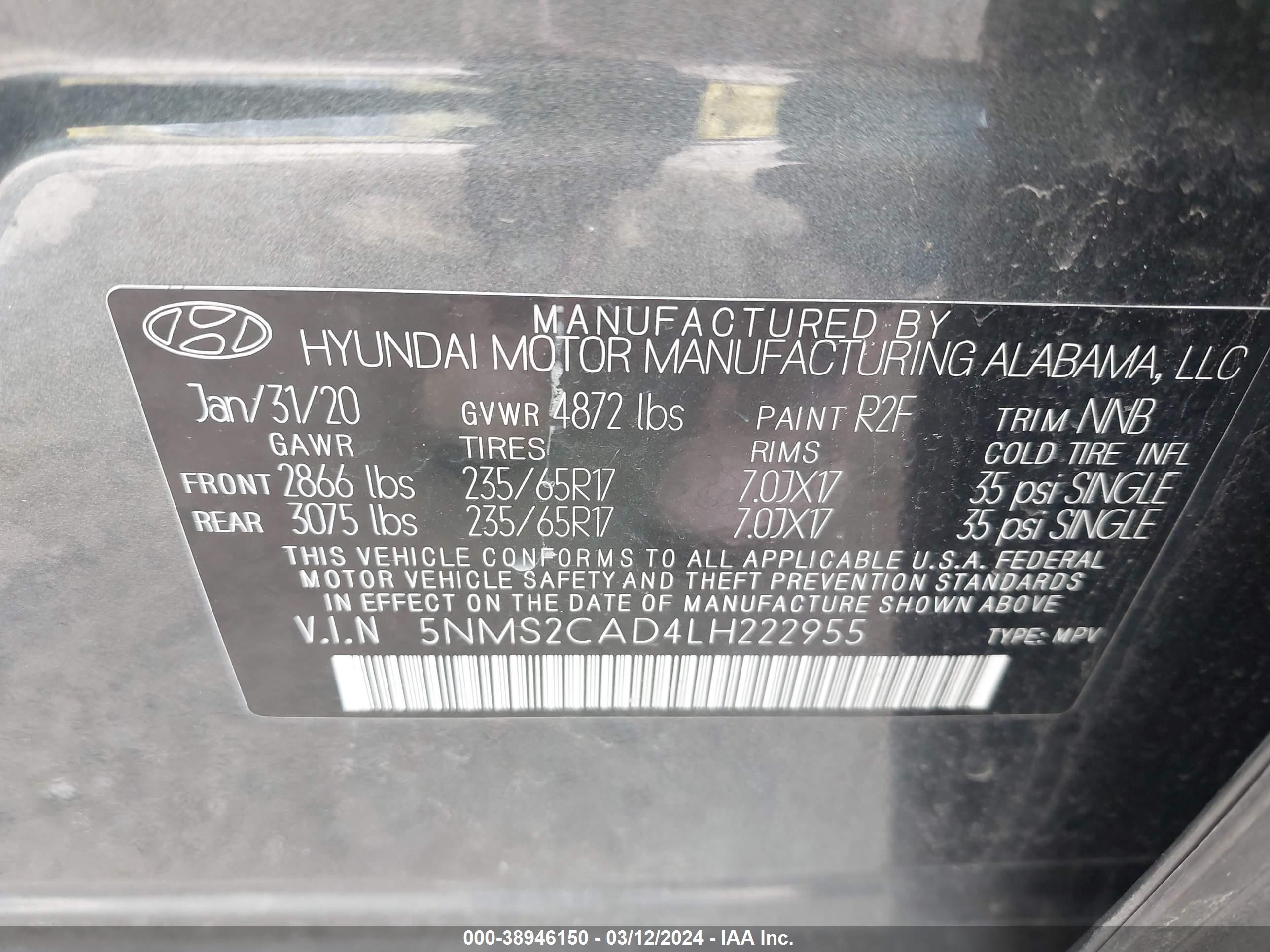 Photo 8 VIN: 5NMS2CAD4LH222955 - HYUNDAI SANTA FE 