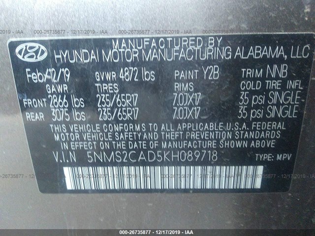 Photo 8 VIN: 5NMS2CAD5KH089718 - HYUNDAI SANTA FE 