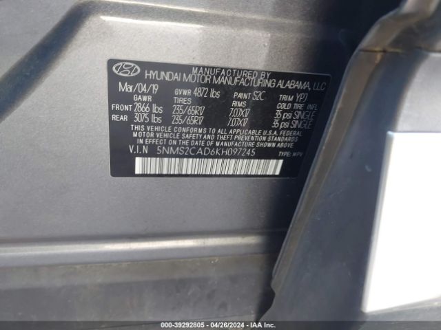 Photo 8 VIN: 5NMS2CAD6KH097245 - HYUNDAI SANTA FE 