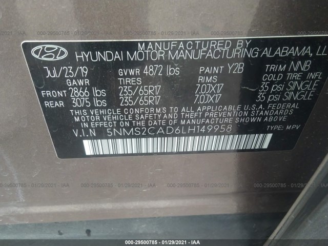 Photo 8 VIN: 5NMS2CAD6LH149958 - HYUNDAI SANTA FE 