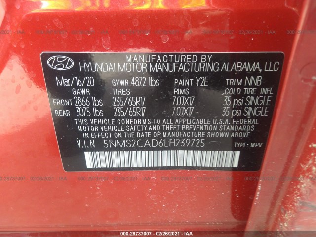 Photo 8 VIN: 5NMS2CAD6LH239725 - HYUNDAI SANTA FE 