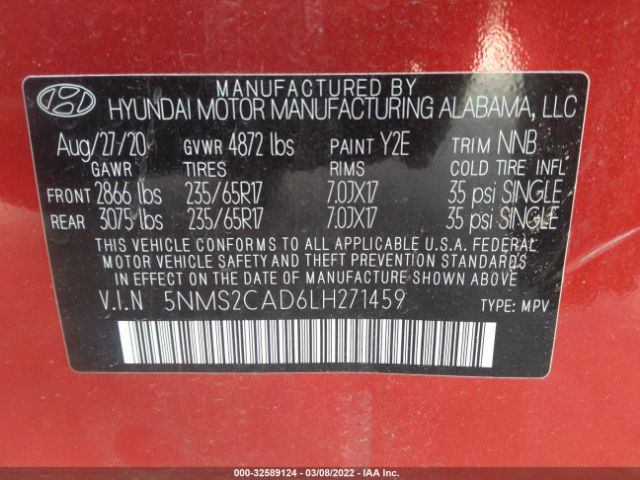 Photo 8 VIN: 5NMS2CAD6LH271459 - HYUNDAI SANTA FE 