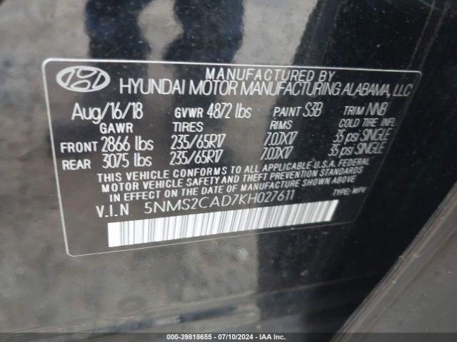 Photo 8 VIN: 5NMS2CAD7KH027611 - HYUNDAI SANTA FE 