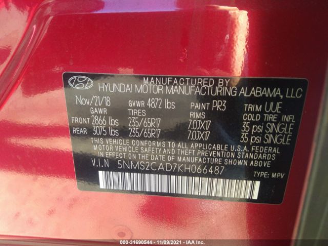 Photo 8 VIN: 5NMS2CAD7KH066487 - HYUNDAI SANTA FE 