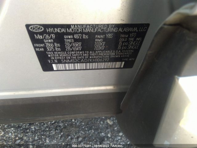 Photo 8 VIN: 5NMS2CAD7KH106292 - HYUNDAI SANTA FE 