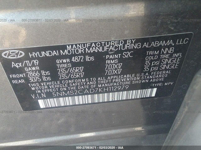 Photo 8 VIN: 5NMS2CAD7KH112979 - HYUNDAI SANTA FE 