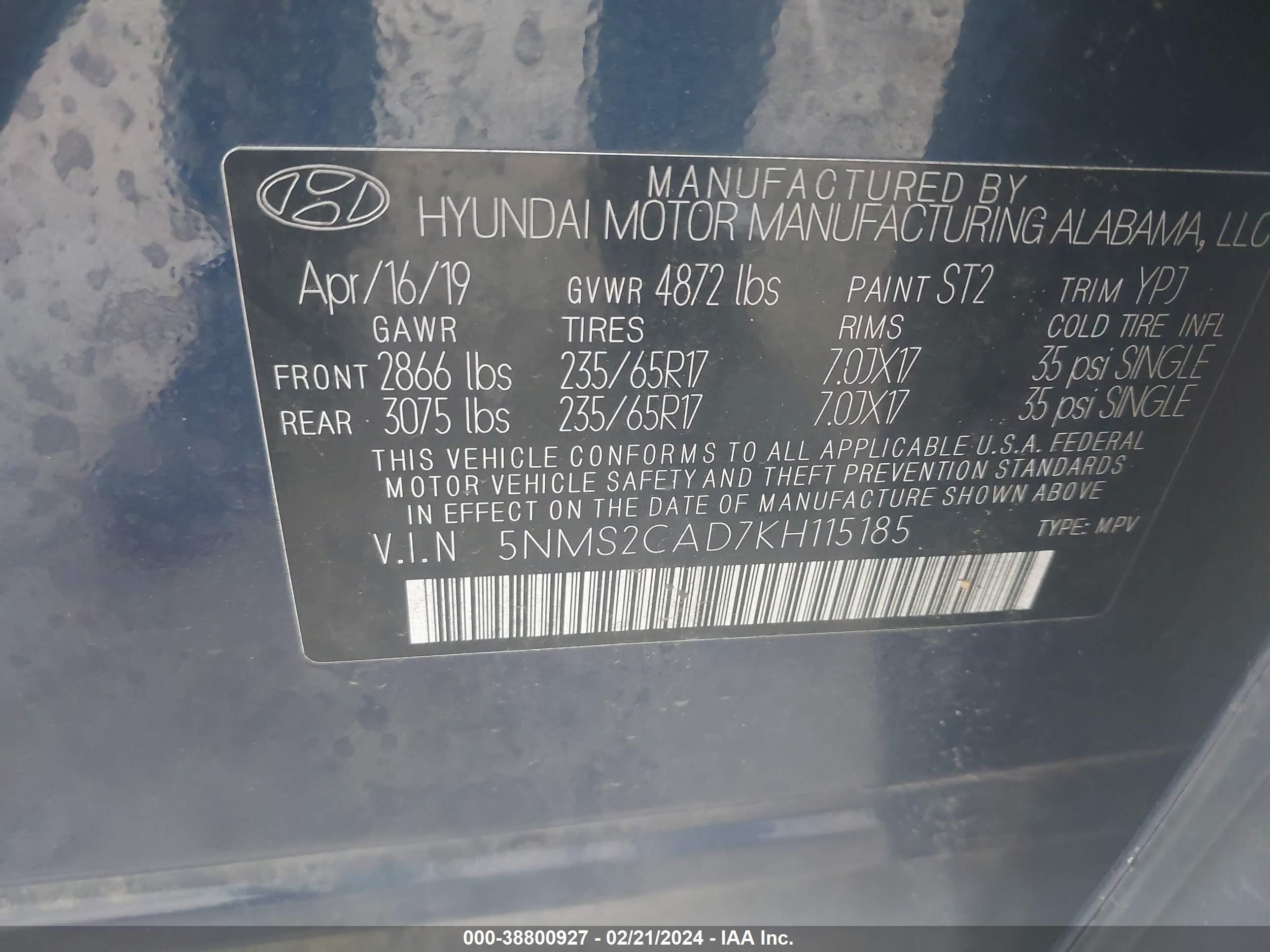 Photo 8 VIN: 5NMS2CAD7KH115185 - HYUNDAI SANTA FE 