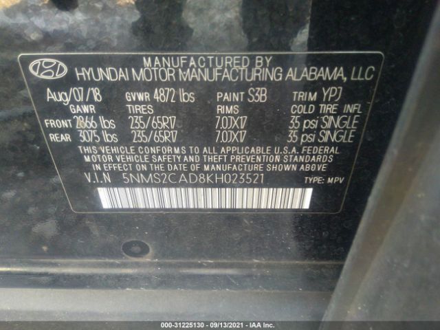 Photo 8 VIN: 5NMS2CAD8KH023521 - HYUNDAI SANTA FE 