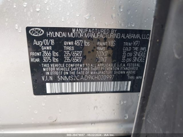 Photo 8 VIN: 5NMS2CAD9KH020997 - HYUNDAI SANTA FE 