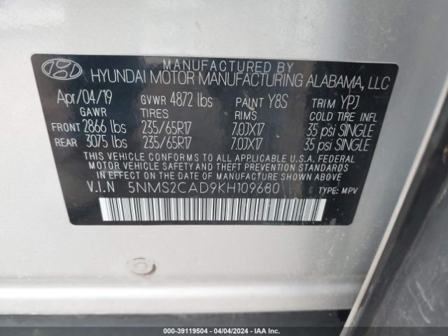 Photo 8 VIN: 5NMS2CAD9KH109680 - HYUNDAI SANTA FE 