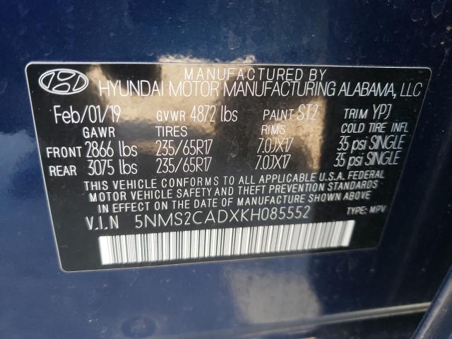 Photo 9 VIN: 5NMS2CADXKH085552 - HYUNDAI SANTA FE S 