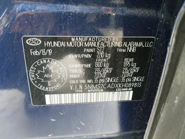 Photo 9 VIN: 5NMS2CADXKH089813 - HYUNDAI SANTA FE S 