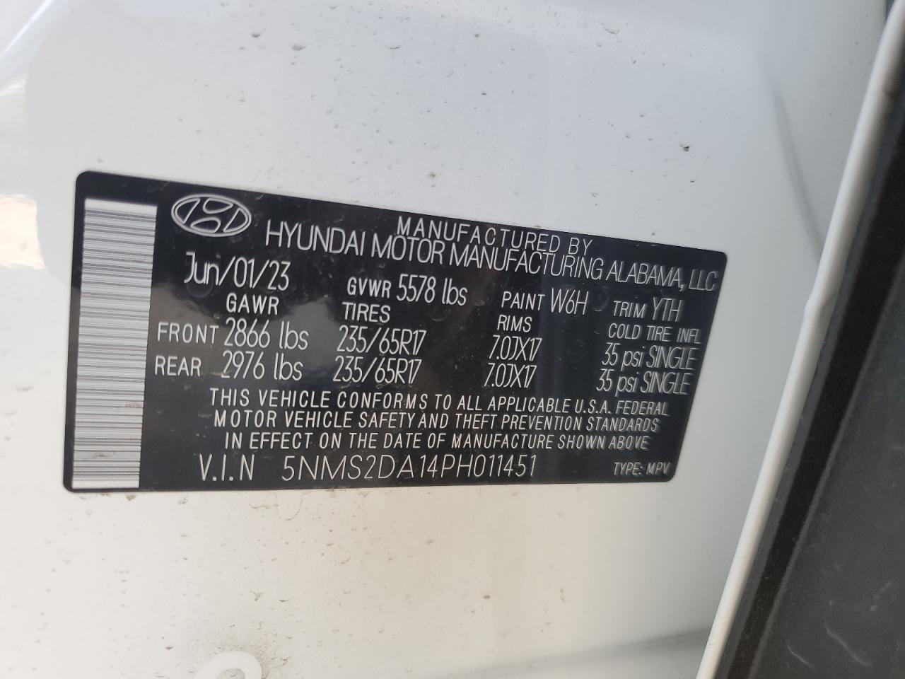 Photo 12 VIN: 5NMS2DA14PH011451 - HYUNDAI SANTA FE 