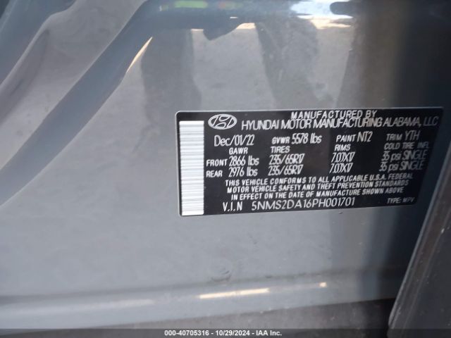 Photo 8 VIN: 5NMS2DA16PH001701 - HYUNDAI SANTA FE 