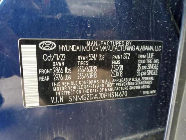Photo 12 VIN: 5NMS2DAJ0PH514670 - HYUNDAI SANTA FE S 