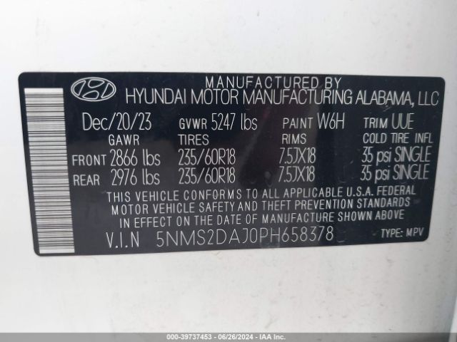 Photo 8 VIN: 5NMS2DAJ0PH658378 - HYUNDAI SANTA FE 