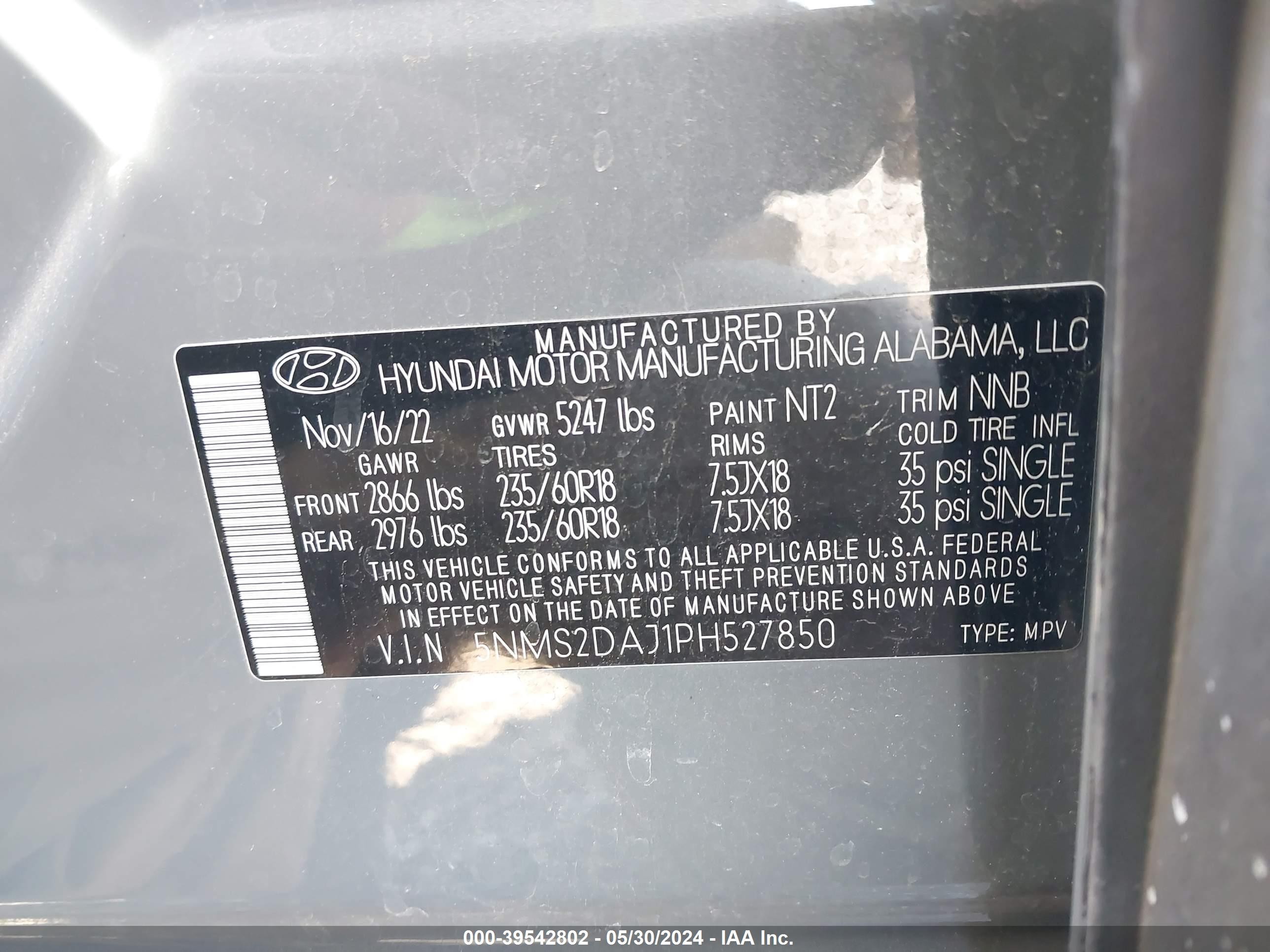 Photo 8 VIN: 5NMS2DAJ1PH527850 - HYUNDAI SANTA FE 