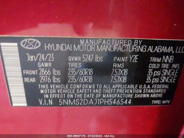 Photo 8 VIN: 5NMS2DAJ1PH546544 - HYUNDAI SANTA FE 