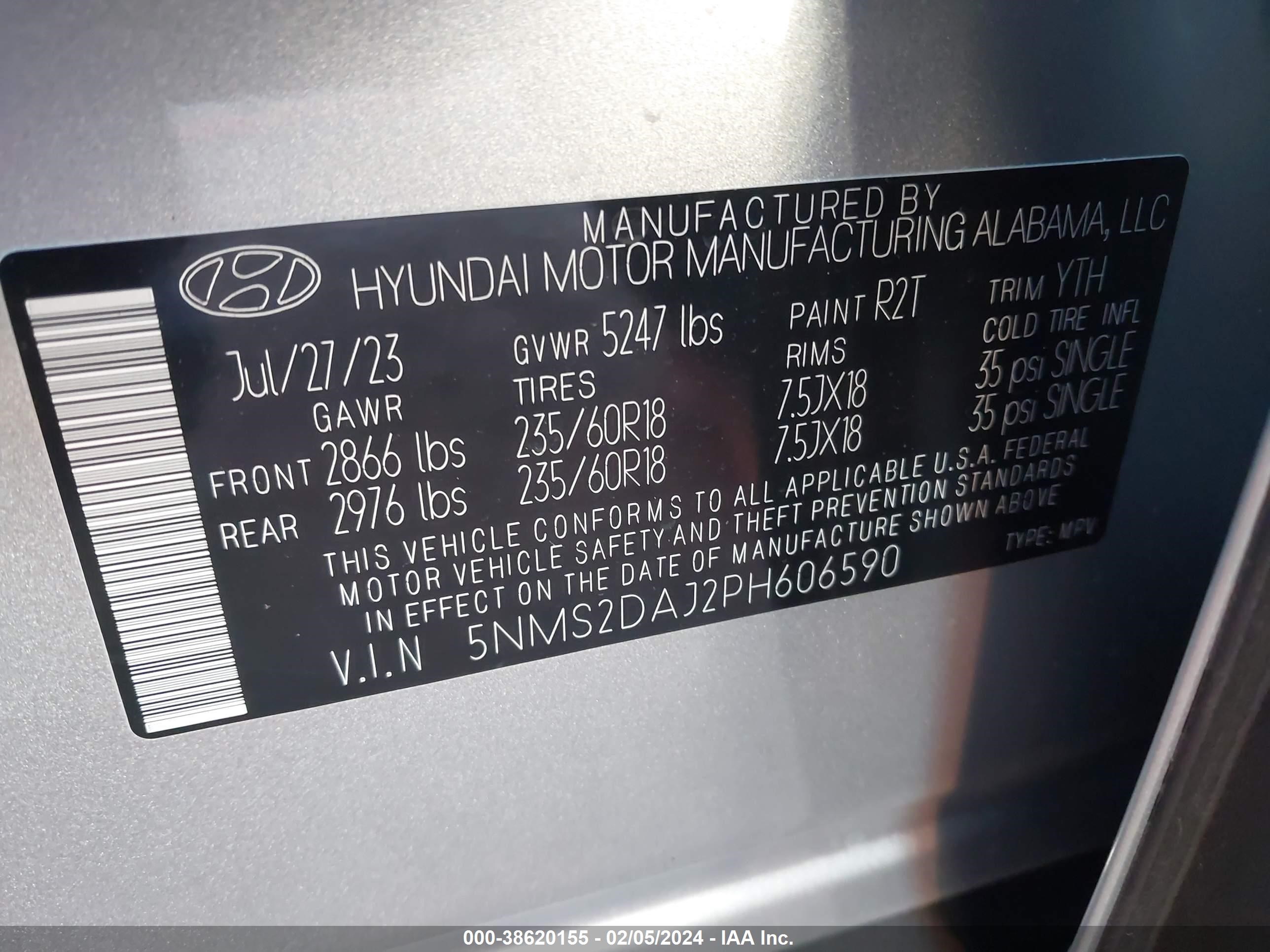 Photo 8 VIN: 5NMS2DAJ2PH606590 - HYUNDAI SANTA FE 