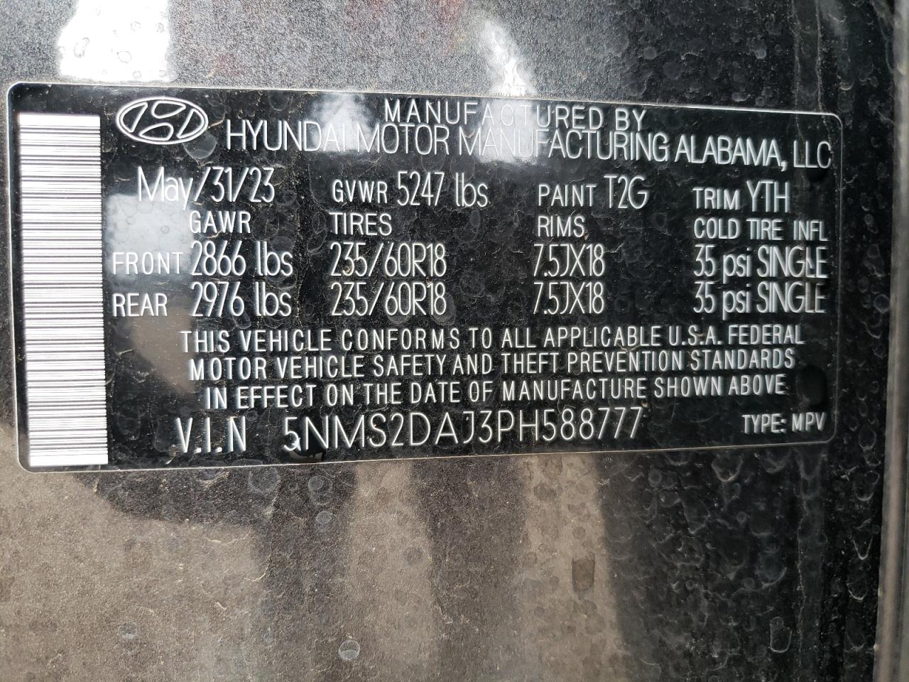 Photo 12 VIN: 5NMS2DAJ3PH588777 - HYUNDAI SANTA FE 