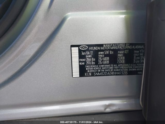 Photo 8 VIN: 5NMS2DAJ4NH473215 - HYUNDAI SANTA FE 