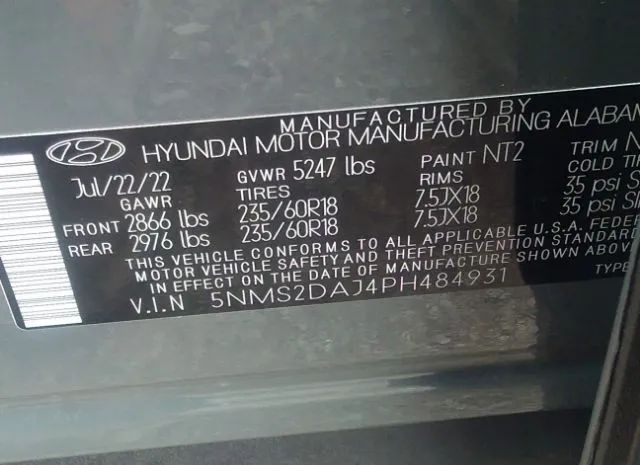 Photo 8 VIN: 5NMS2DAJ4PH484931 - HYUNDAI SANTA FE 