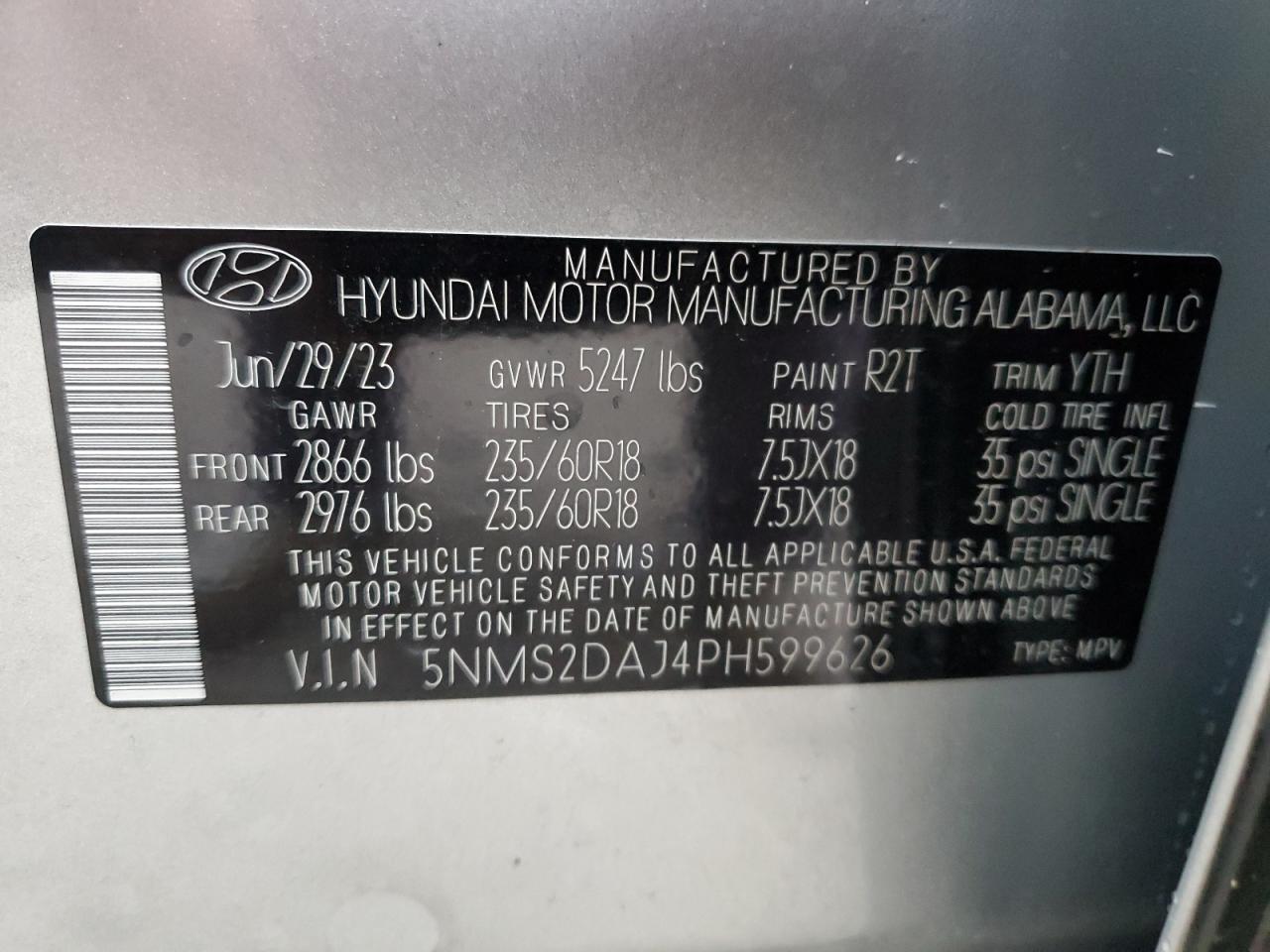 Photo 12 VIN: 5NMS2DAJ4PH599626 - HYUNDAI SANTA FE 