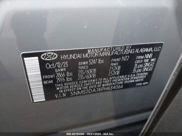 Photo 8 VIN: 5NMS2DAJ4PH634066 - HYUNDAI SANTA FE 