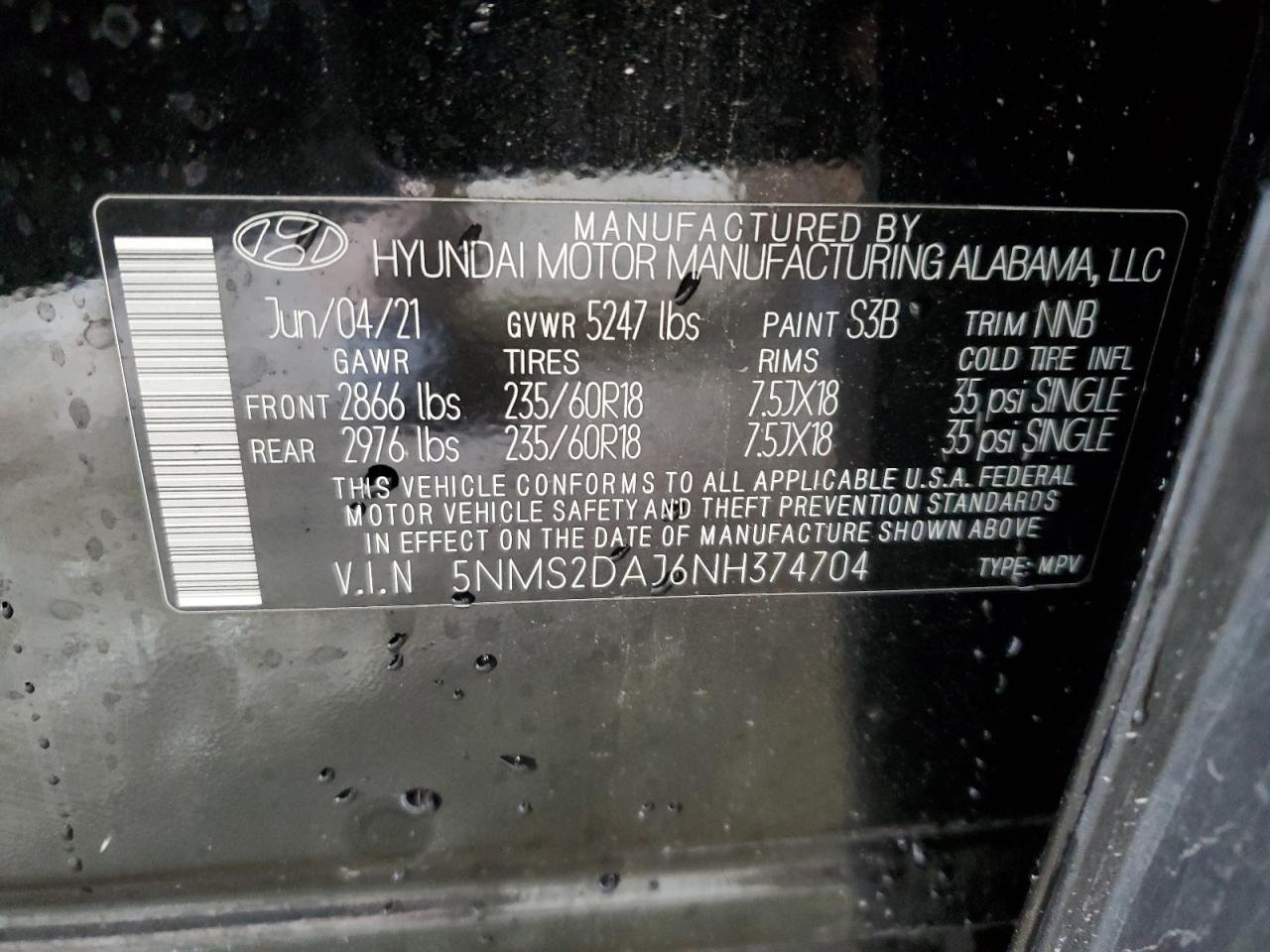 Photo 11 VIN: 5NMS2DAJ6NH374704 - HYUNDAI SANTA FE 